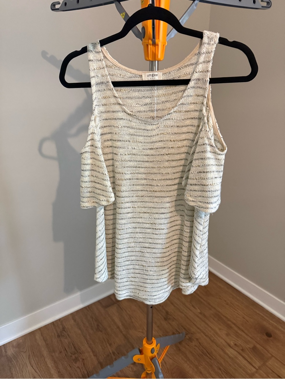Umgee Cream Striped Cold-Shoulder Knit Tank